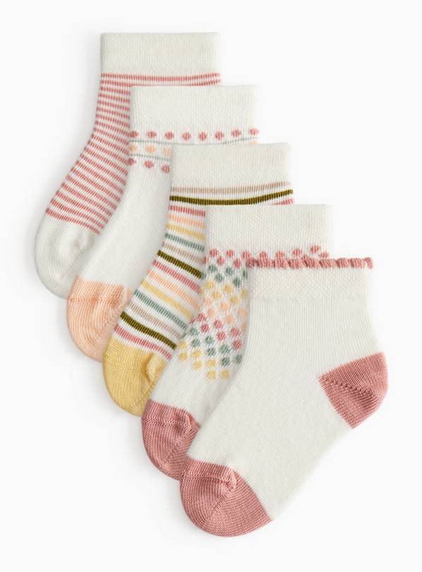 Cream Stripe Print Ankle Socks 5 Pack 12-24 months
